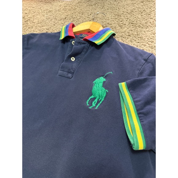 Polo Ralph Lauren Men's Classic‎ Fit Navy Blue Polo Shirt Green Pony Logo Size M - Picture 5 of 10